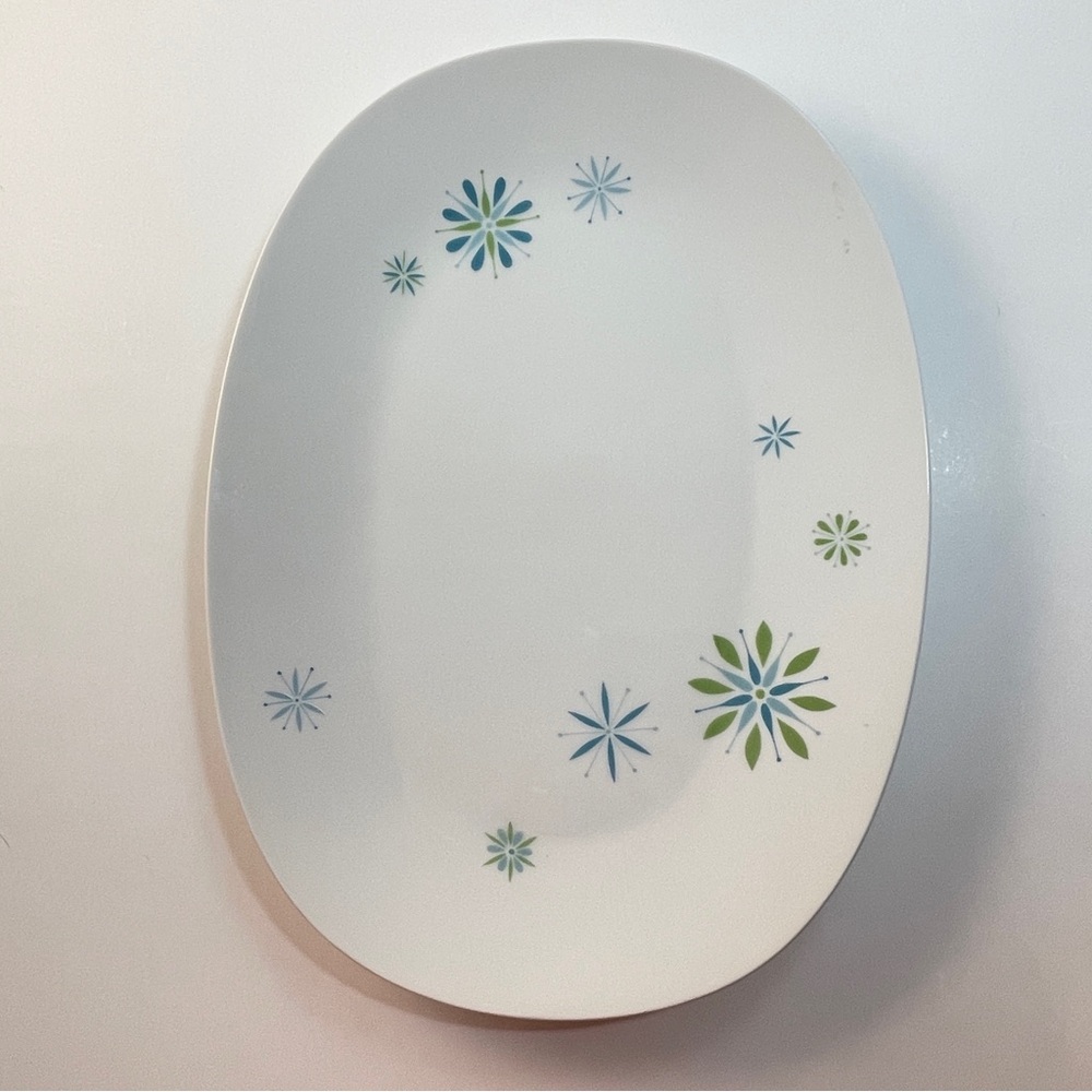 Rare! VTG Sango Fine China Serving Platter Atomic Starburst Blue & Green 1960s - Picture 2 of 6